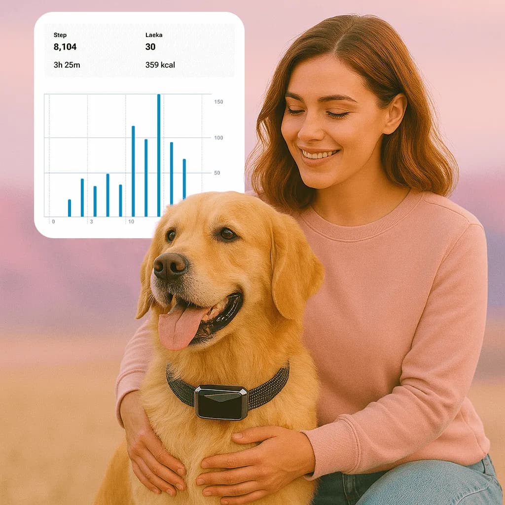 Une maîtresse et son chien, avec le suivi d'activité de la journée