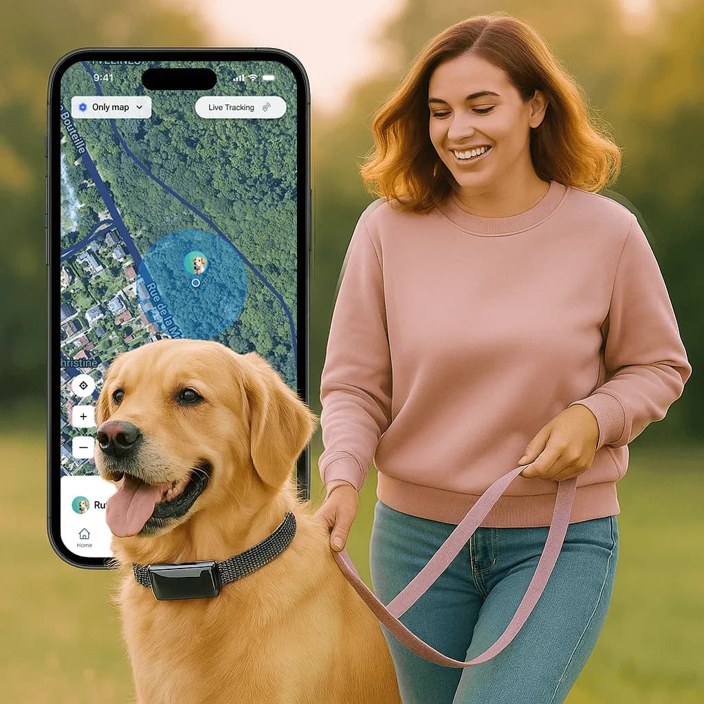 L'app Bixar affichant la position du chien en temps réel pendant une balade