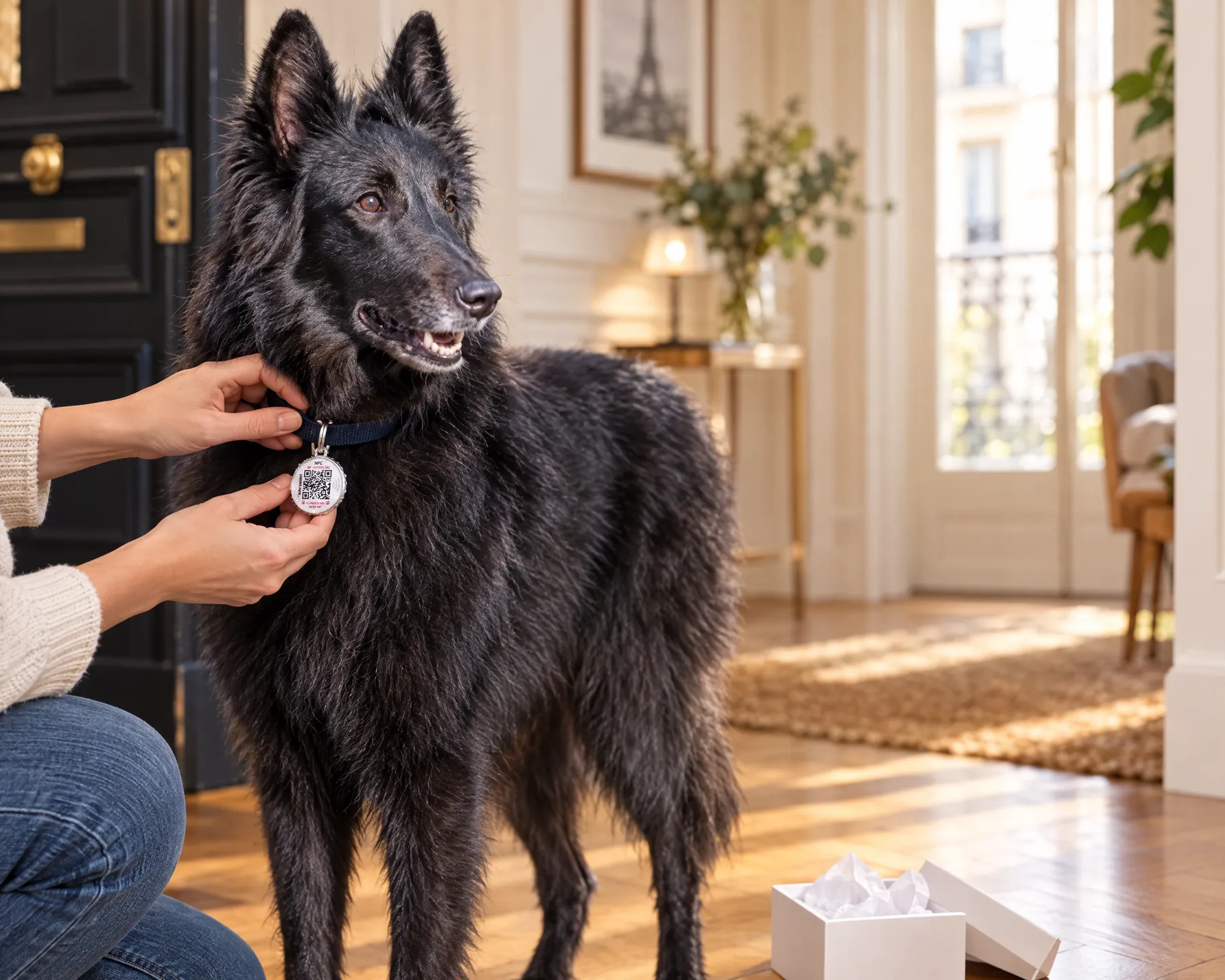 Fox reçoit son médaillon Bixar, accroché à son collier dans l’entrée